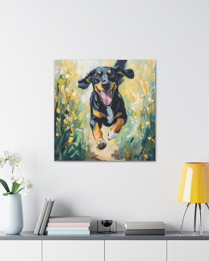 Canvas Gallery Wraps - Joyful Journey: A Dog's Delightful Run Through Nature
