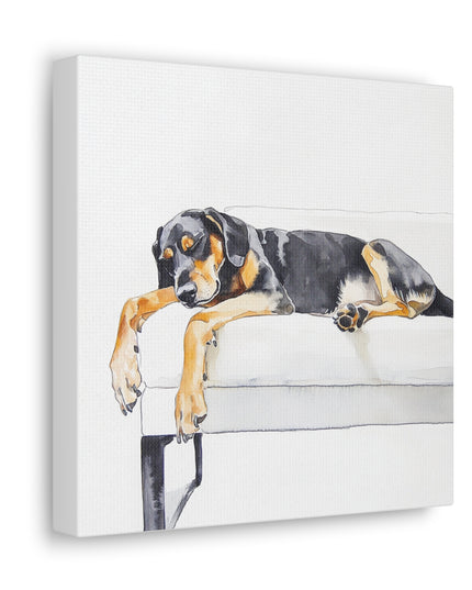Canvas Gallery Wraps - Watercolor Black and Tan Coonhound Sleeping on Couch
