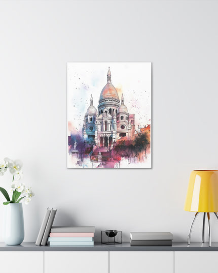 Canvas Gallery Wraps- Sacre Coeur Basilica - Watercolor Art Print