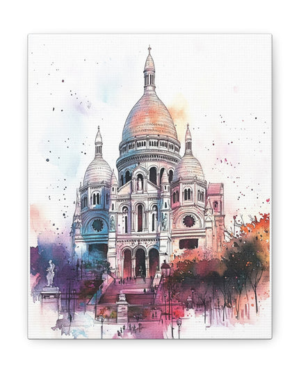 Canvas Gallery Wraps- Sacre Coeur Basilica - Watercolor Art Print