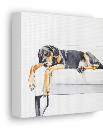 Canvas Gallery Wraps - Watercolor Black and Tan Coonhound Sleeping on Couch