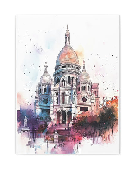 Canvas Gallery Wraps- Sacre Coeur Basilica - Watercolor Art Print