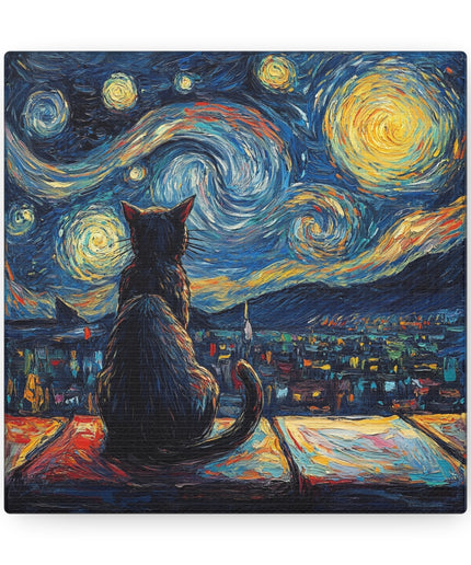 Canvas Gallery Wraps- Starry Night with a Cat"