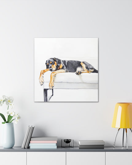Canvas Gallery Wraps - Watercolor Black and Tan Coonhound Sleeping on Couch