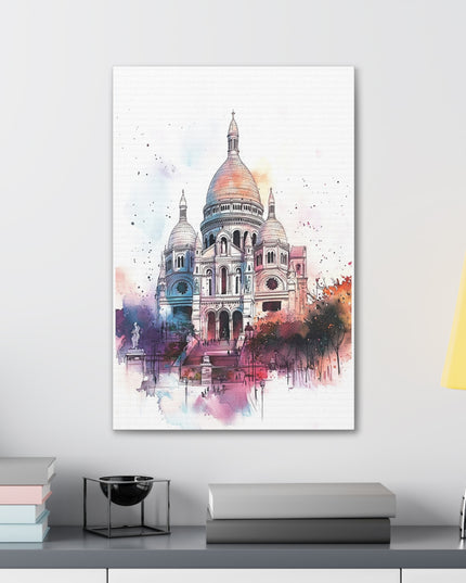 Canvas Gallery Wraps- Sacre Coeur Basilica - Watercolor Art Print