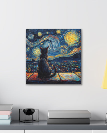 Canvas Gallery Wraps- Starry Night with a Cat"
