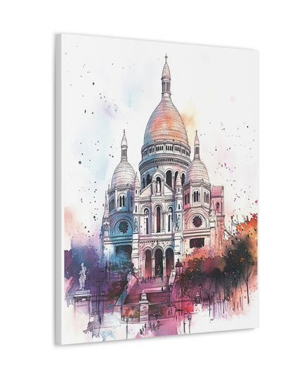 Canvas Gallery Wraps- Sacre Coeur Basilica - Watercolor Art Print