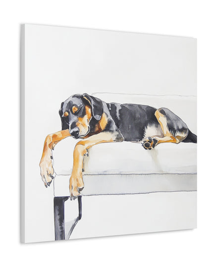Canvas Gallery Wraps - Watercolor Black and Tan Coonhound Sleeping on Couch