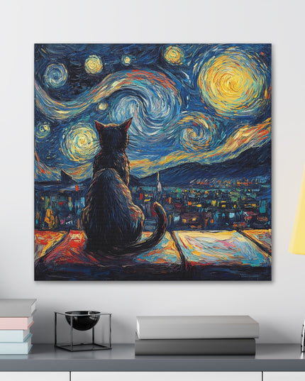 Canvas Gallery Wraps- Starry Night with a Cat"