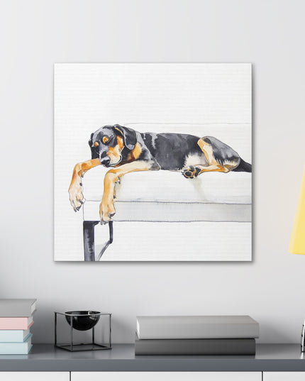 Canvas Gallery Wraps - Watercolor Black and Tan Coonhound Sleeping on Couch