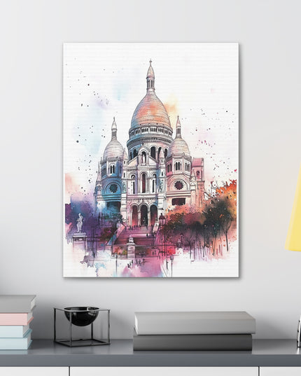 Canvas Gallery Wraps- Sacre Coeur Basilica - Watercolor Art Print