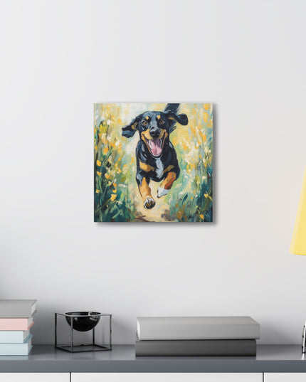 Canvas Gallery Wraps - Joyful Journey: A Dog's Delightful Run Through Nature