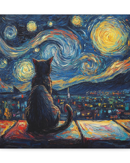 Canvas Gallery Wraps- Starry Night with a Cat"