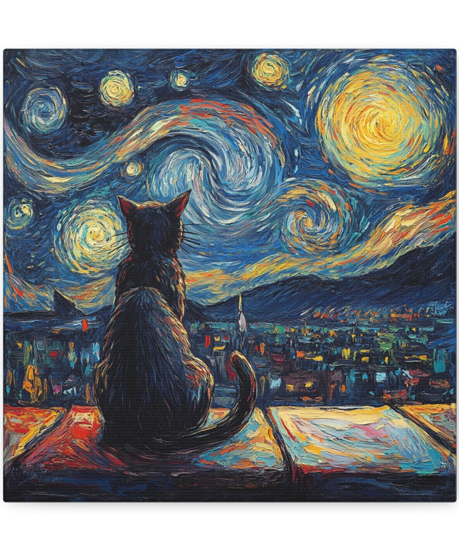 Canvas Gallery Wraps- Starry Night with a Cat"