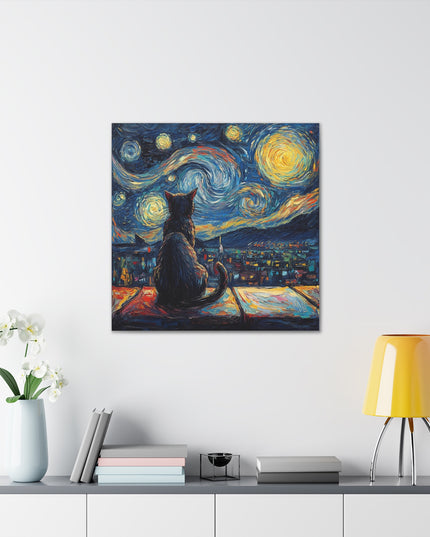 Canvas Gallery Wraps- Starry Night with a Cat"