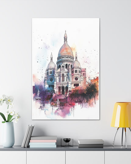 Canvas Gallery Wraps- Sacre Coeur Basilica - Watercolor Art Print