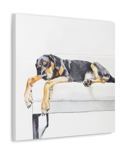 Canvas Gallery Wraps - Watercolor Black and Tan Coonhound Sleeping on Couch