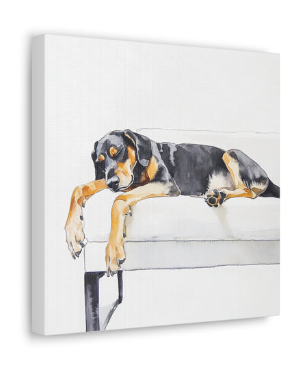 Canvas Gallery Wraps - Watercolor Black and Tan Coonhound Sleeping on Couch