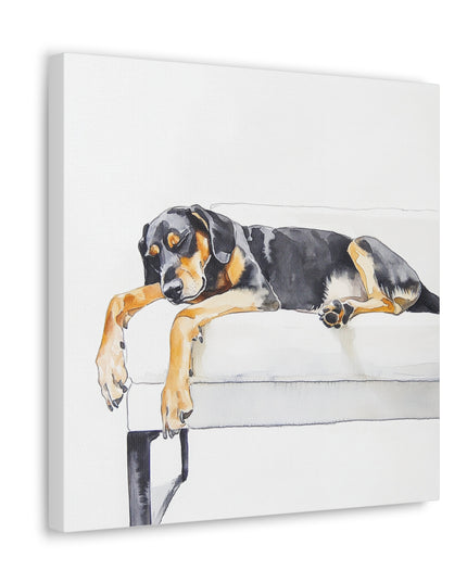 Canvas Gallery Wraps - Watercolor Black and Tan Coonhound Sleeping on Couch