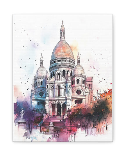 Canvas Gallery Wraps- Sacre Coeur Basilica - Watercolor Art Print