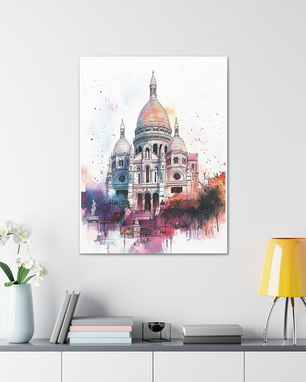 Canvas Gallery Wraps- Sacre Coeur Basilica - Watercolor Art Print