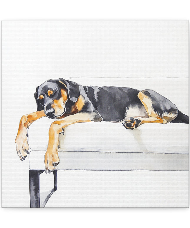 Canvas Gallery Wraps - Watercolor Black and Tan Coonhound Sleeping on Couch