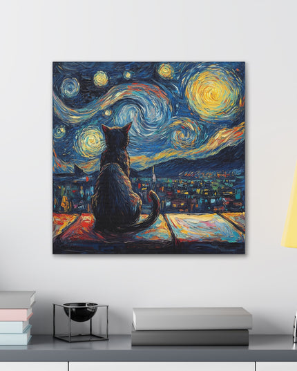 Canvas Gallery Wraps- Starry Night with a Cat"