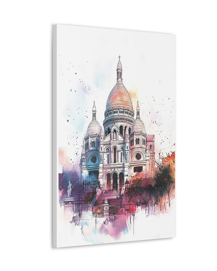 Canvas Gallery Wraps- Sacre Coeur Basilica - Watercolor Art Print