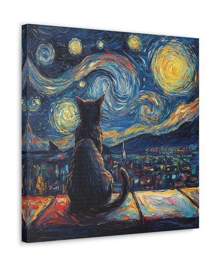 Canvas Gallery Wraps- Starry Night with a Cat"