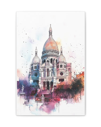 Canvas Gallery Wraps- Sacre Coeur Basilica - Watercolor Art Print