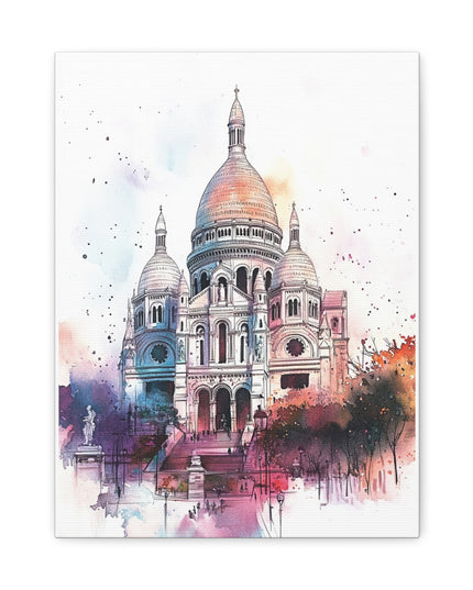 Canvas Gallery Wraps- Sacre Coeur Basilica - Watercolor Art Print
