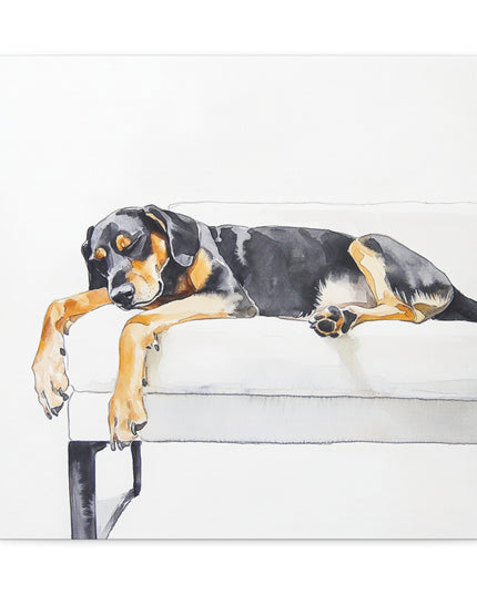Canvas Gallery Wraps - Watercolor Black and Tan Coonhound Sleeping on Couch