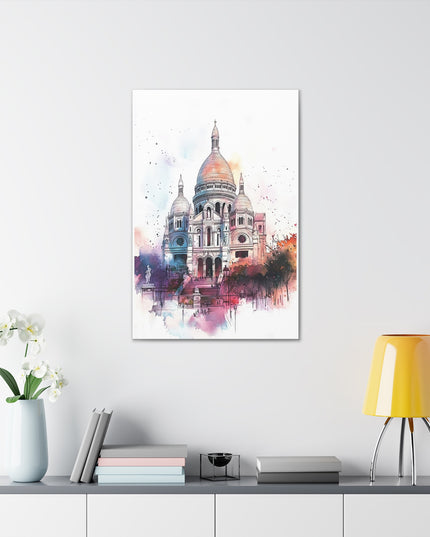 Canvas Gallery Wraps- Sacre Coeur Basilica - Watercolor Art Print
