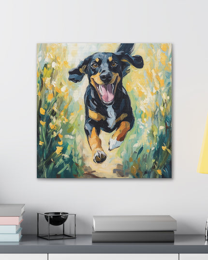 Canvas Gallery Wraps - Joyful Journey: A Dog's Delightful Run Through Nature