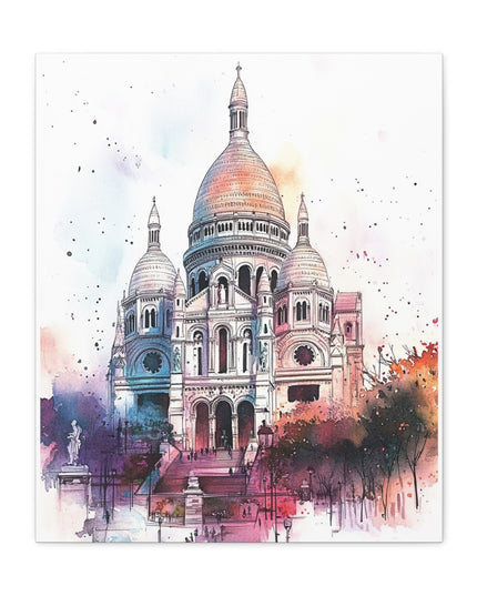 Canvas Gallery Wraps- Sacre Coeur Basilica - Watercolor Art Print
