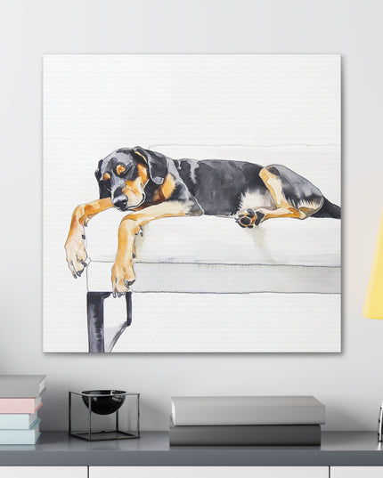 Canvas Gallery Wraps - Watercolor Black and Tan Coonhound Sleeping on Couch