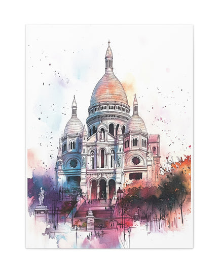 Canvas Gallery Wraps- Sacre Coeur Basilica - Watercolor Art Print