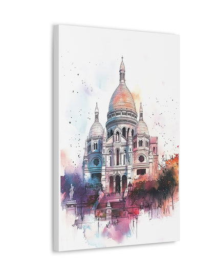 Canvas Gallery Wraps- Sacre Coeur Basilica - Watercolor Art Print