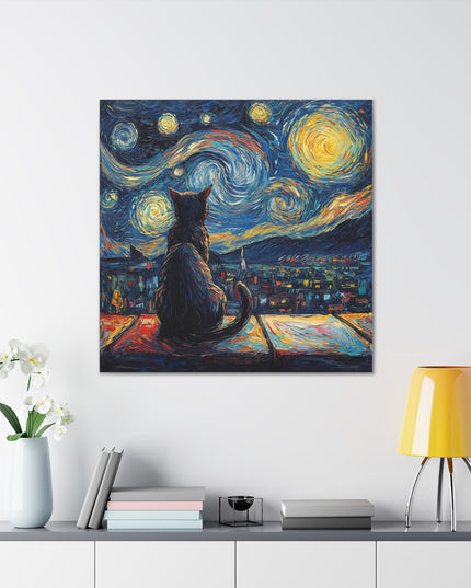 Canvas Gallery Wraps- Starry Night with a Cat"