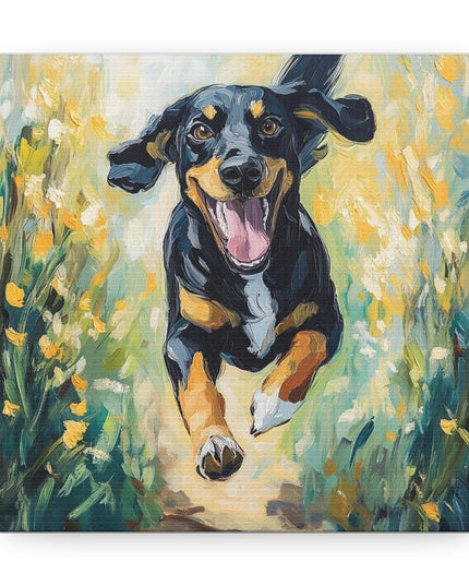 Canvas Gallery Wraps - Joyful Journey: A Dog's Delightful Run Through Nature