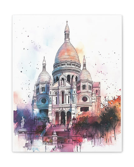 Canvas Gallery Wraps- Sacre Coeur Basilica - Watercolor Art Print