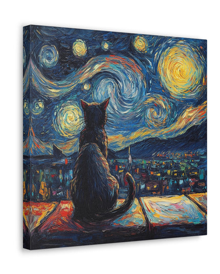 Canvas Gallery Wraps- Starry Night with a Cat"